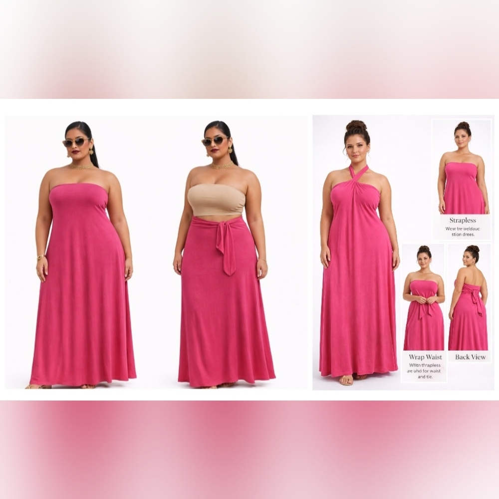 Nwt Concepts New York Convertible Maxi Dress Skirt Soft Jersey Tee Plus Sz Pink